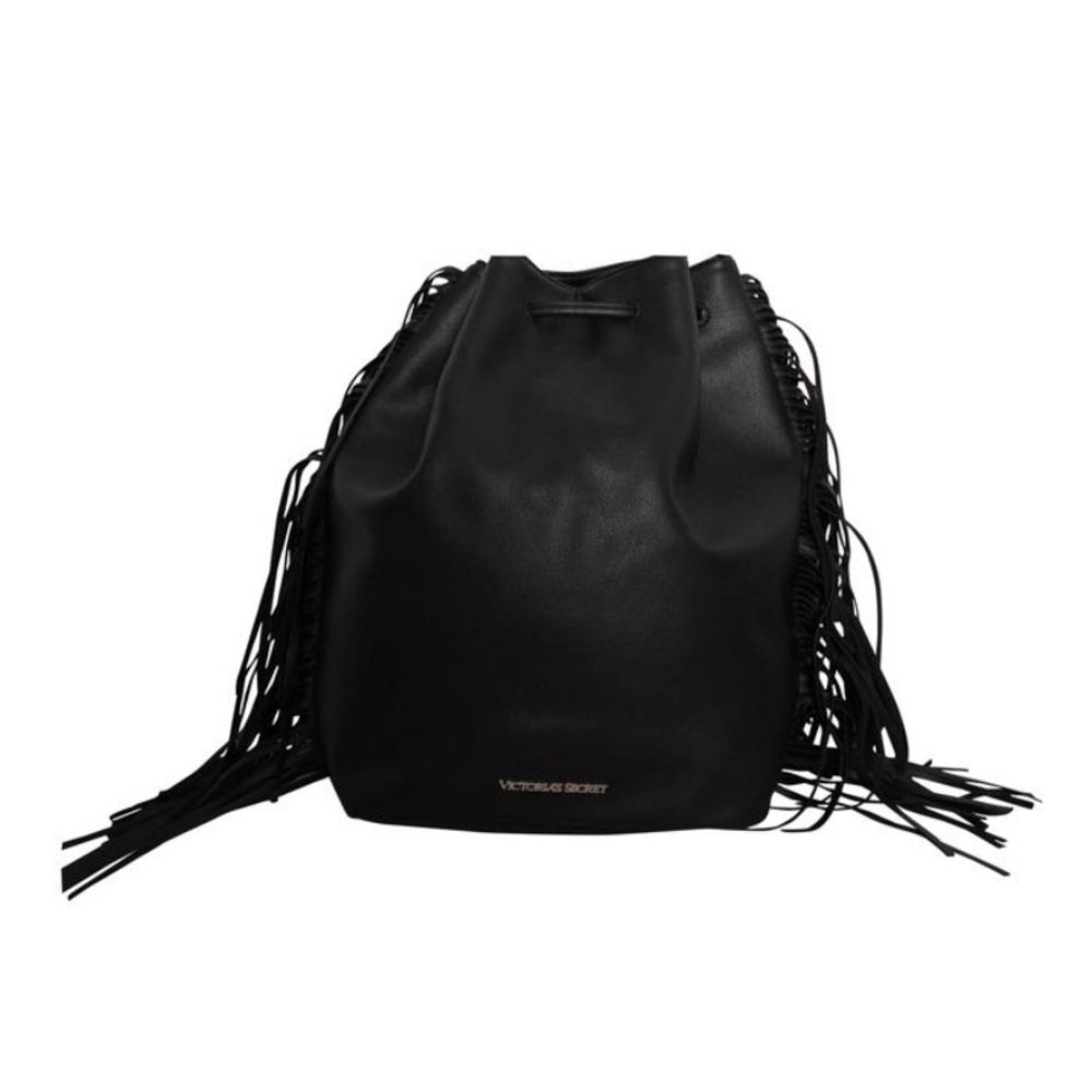 VS Limited Fringe Black Faux Leather Backpack